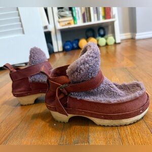 Rosa Mosa Suede & Shearling Clog Boots - Dusty Mauve Shearling